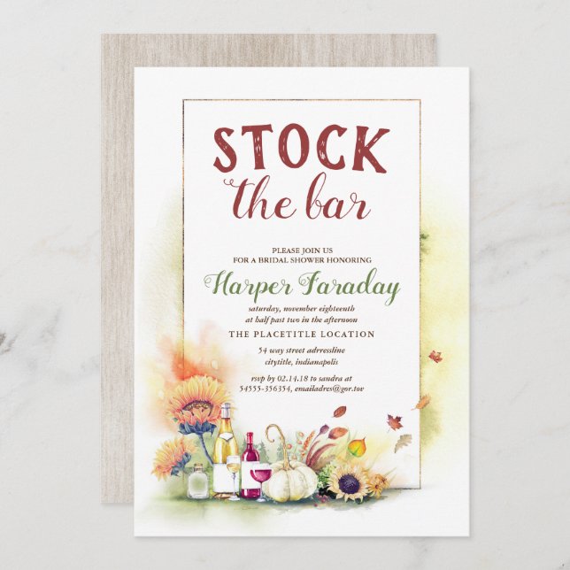 Invitation Stock The Bar Fall Harvest Citrouilles Fête des ma (Devant / Derrière)