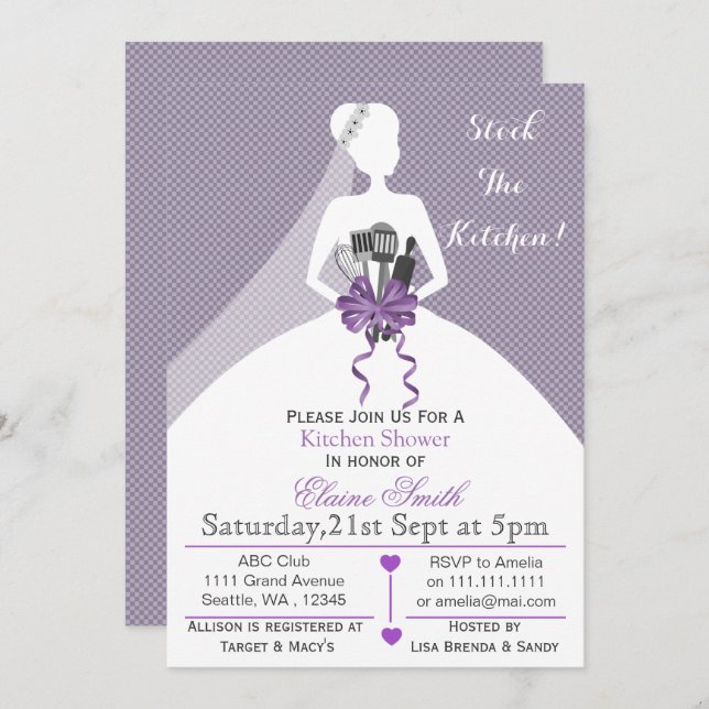 Invitation Stock violet la cuisine  douche nuptiale Invitatio (Devant / Derrière)