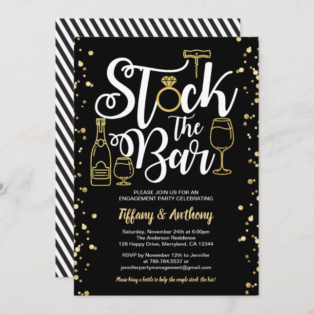 Invitation Stockez l'or de partie de fiançailles d'invitation (Devant / Derrière)