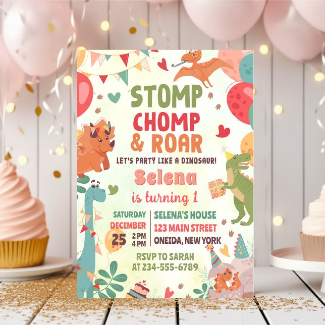 Invitation Stomp Chomp And Roar Dinosaur Birthday Party (Créateur téléchargé)