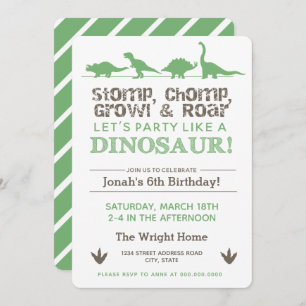 Invitation Stomp, Chomp Growl & Roar, Dinosaure Anniversaire