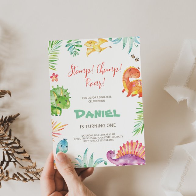 Invitation 'Stomp Chomp Roar' Dino Thème Anniversaire Invitat (Créateur téléchargé)