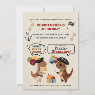 Invitation Stomp Chomp Roar Dinosaur Pirate Bois Anniversaire