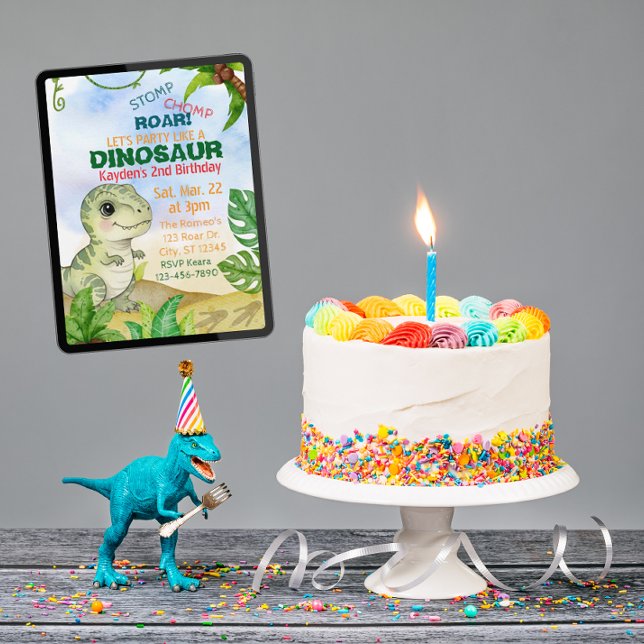 Invitation Stomp, Chomp, Roar, Dinosaur Watercolor Birthday (Créateur téléchargé)