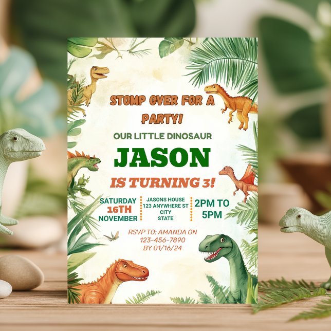 Invitation Stomp Over pour une fête garçons Dinosaur Annivers (Créateur téléchargé)