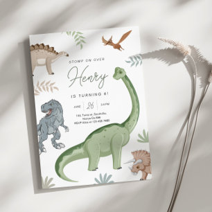 Invitation Stompe, Chompe et Rouler ! Anniversaire des dinosa