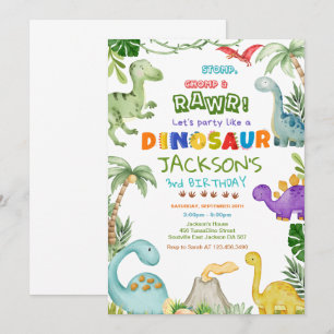 Invitation Stompe, Chompe et Rouler ! Dinosaur fête d'anniver