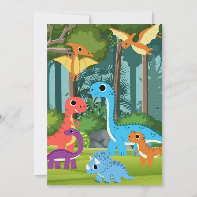 Invitation Stompe, Chompe et Rouler ! Dinosaur fête d'anniver (Dos)