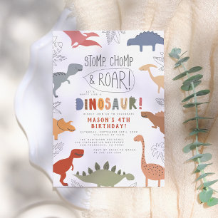 Invitation Stompe, Chompe et Rouler ! Dinosaures fête d'anniv