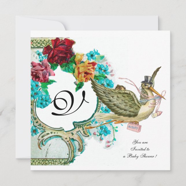 Invitation STORE BABY SHOWER 3 MONOGRAM, blanc (Devant)
