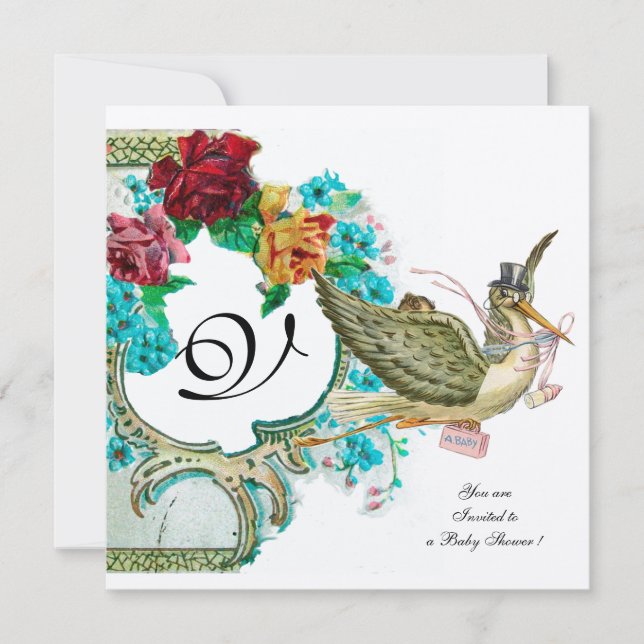 Invitation STORE BABY SHOWER 3 MONOGRAM, or métallique (Devant)