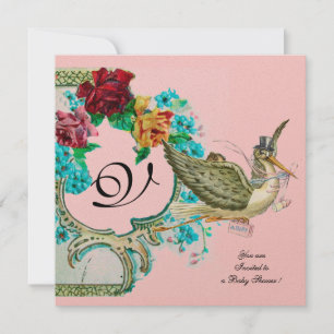 Invitation STORE BABY SHOWER 3 MONOGRAM, or métallique