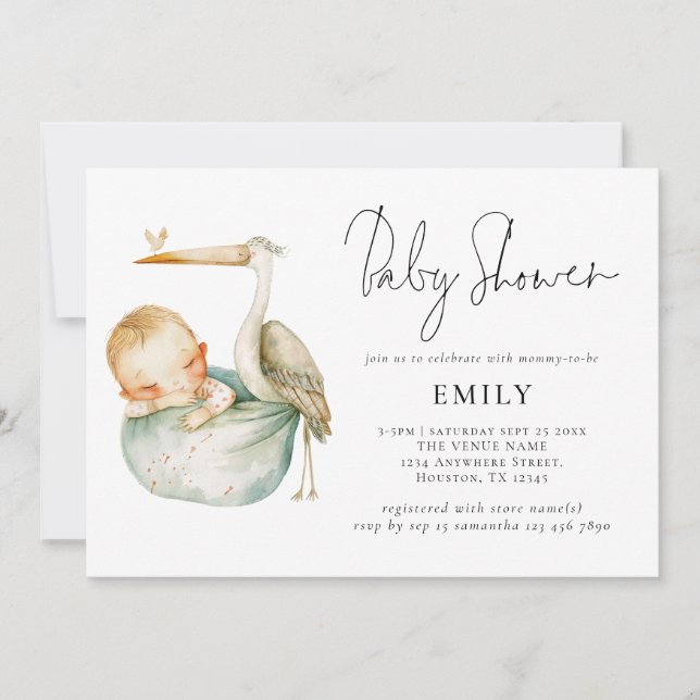 Invitation Stores et Baby shower de script moderne (Devant)