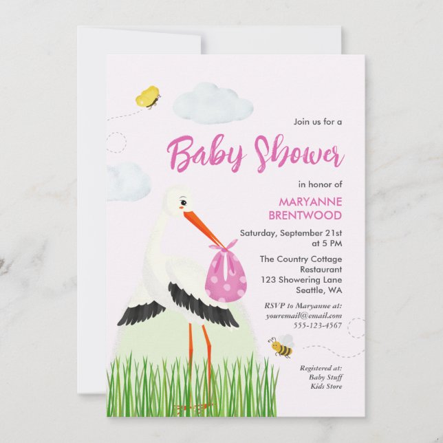 Invitation Stores rustique avec Baby shower de fille d'abeill (Devant)