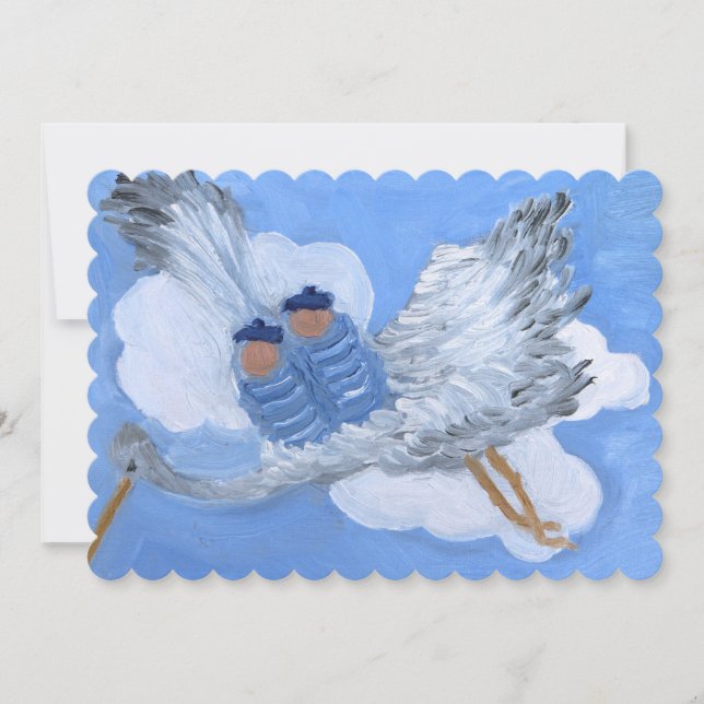 Invitation Stork and Flying Twin Boys (Devant)