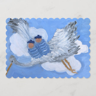 Invitation Stork and Flying Twin Boys