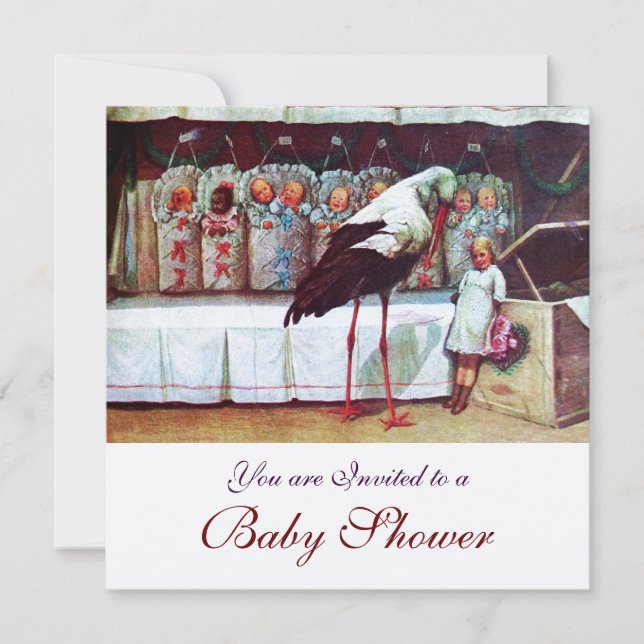 Invitation STORK BABY SHOWER 3, champagne métallique (Devant)
