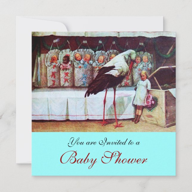 Invitation STORK BABY SHOWER 3, turquase bleue (Devant)