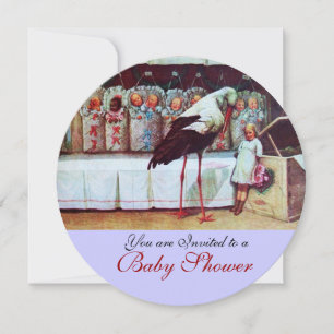 Invitation STORK BABY SHOWER Nouveau bébé bleu