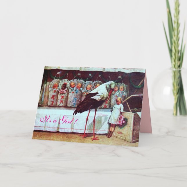 Invitation STORK BABY SHOWER Nouveau bébé rose (Devant)