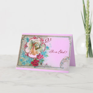 INVITATION STORK BÉBÉ FILLE DOUCHE ROSE ROSE ROSE ROSE, FLEUR