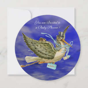Invitation STORK BÉBÉ GARÇON DOUCHE Champagne Metallic