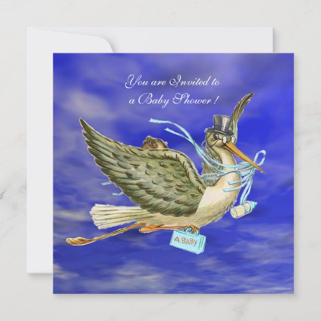 Invitation STORK BÉBÉ GARÇON DOUCHE Or métal (Devant)