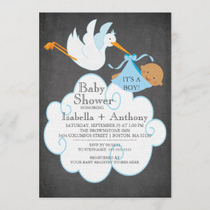 Invitation Stork Chalkboard African American Boy Baby shower