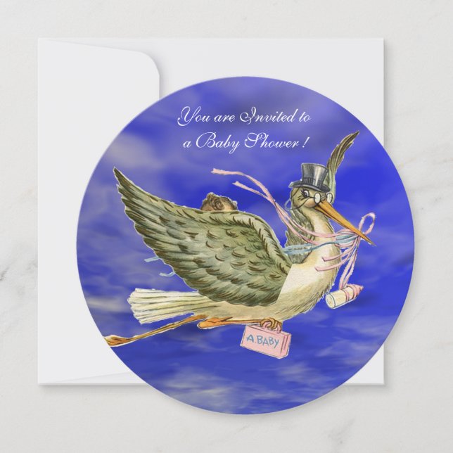 INVITATION STORK DANS LE BABY SHOWER DE LA FILLE DU CIEL BLEU (Devant)
