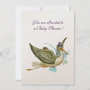 Invitation STORK GARÇON BABY SHOWER Bleu Blanc Champagne