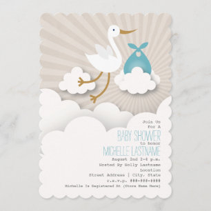 Invitation Stork In The Nuds Baby shower - Blue