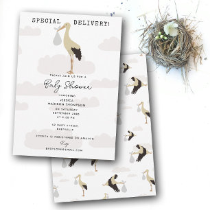 Invitation Stork Nouveau-né bébé garçon fille Baby shower