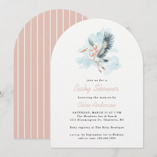Invitation Stork rose bébé fille Baby shower d'aquarelle Arch