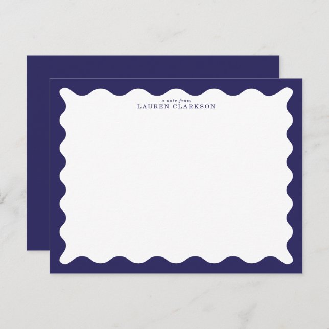 Invitation Stormy Blue Wavy Frame Note Card (Devant / Derrière)
