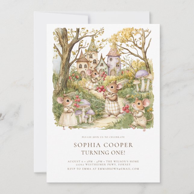 Invitation Storybook Animaux Aquarelle 1er Anniversaire (Devant)