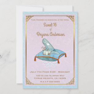 Invitation Storybook Cinderella Verre Chaussure Sweet 16 Rose