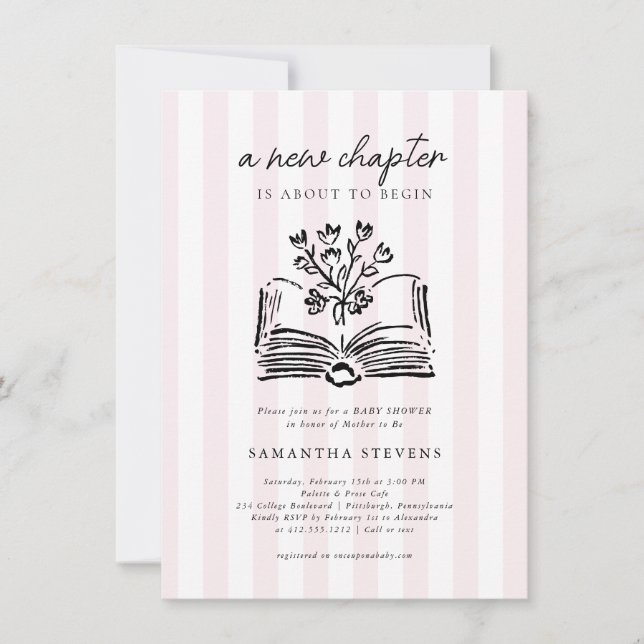 Invitation Storybook Floral Un nouveau chapitre commence le B (Devant)