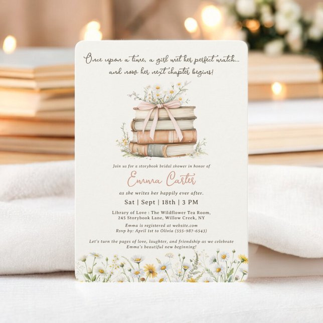 Invitation Storybook Nouveau Chapitre Fleur sauvage douche nu (Storybook New Chapter Wildflowers bridal shower Invitation)