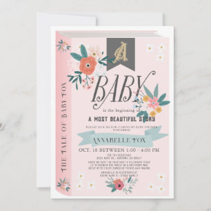 Invitation Storybook Rose Floral Girl Baby shower Drive-by