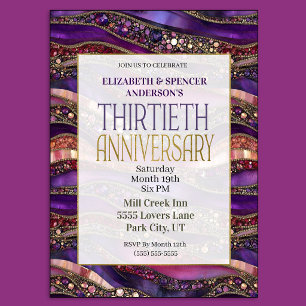 Invitation Strata de pierres précieuses violettes 30e anniver