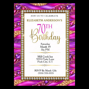 Invitation Strata en or rose glamour bijou pour 70e anniversa