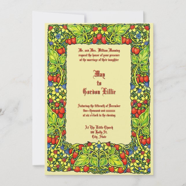 Invitation Strawberries Fruit & Floral Border Wedding (Devant)