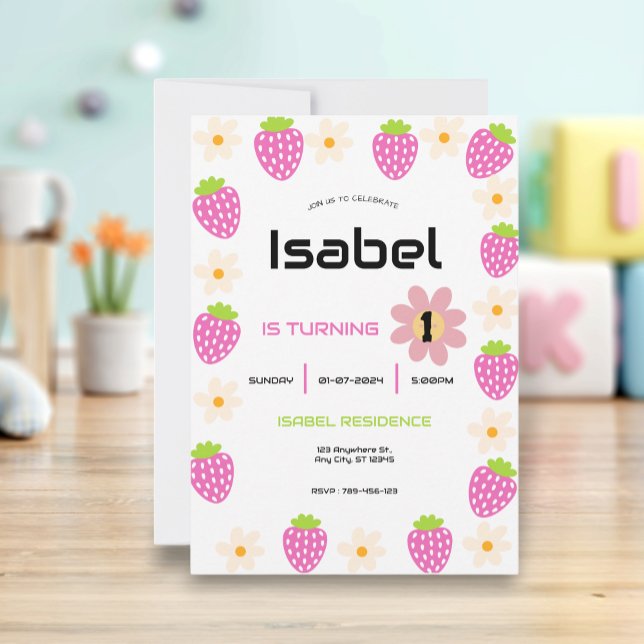 Invitation Strawberry 1st Birthday Invite First Berry Sweet (Créateur téléchargé)