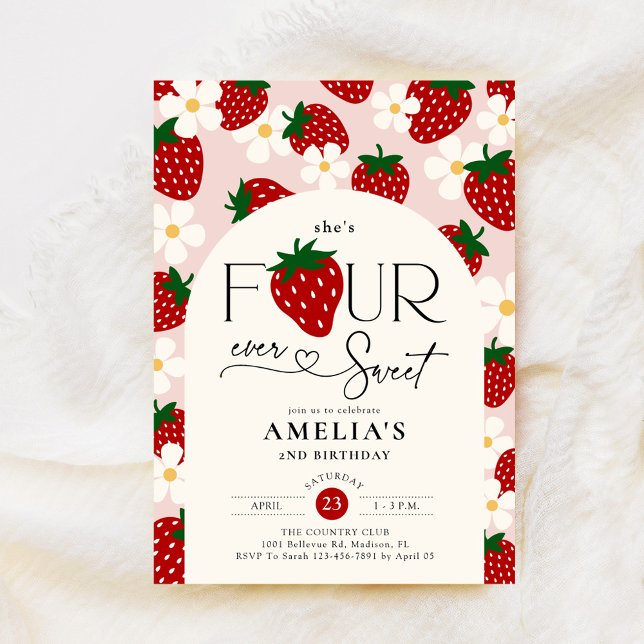 Invitation Strawberry 4e anniversaire Four Ever Sweet (Créateur téléchargé)