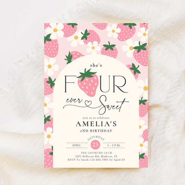 Invitation Strawberry 4e anniversaire Four Ever Sweet Rose (Créateur téléchargé)