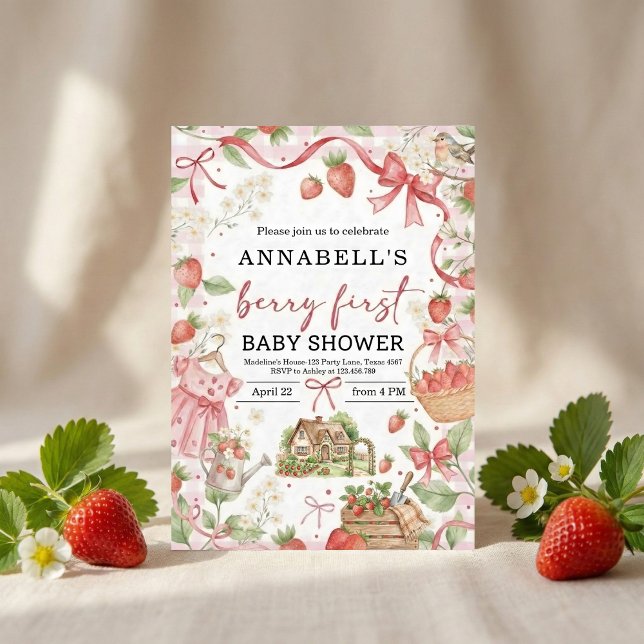 Invitation Strawberry baby shower Invite First Berry Sweet (Créateur téléchargé)