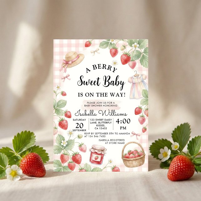 Invitation Strawberry baby shower Invite First Berry Sweet (Créateur téléchargé)