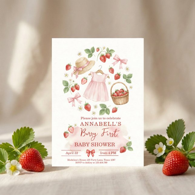 Invitation Strawberry baby shower Invite First Berry Sweet (Créateur téléchargé)