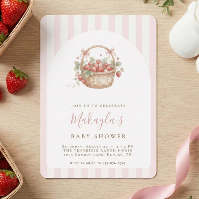 Invitation Strawberry Basket Coquette Pink Arch Baby shower (Créateur téléchargé)