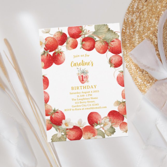 Invitation Strawberry Berry First Girls Birthday (Créateur téléchargé)